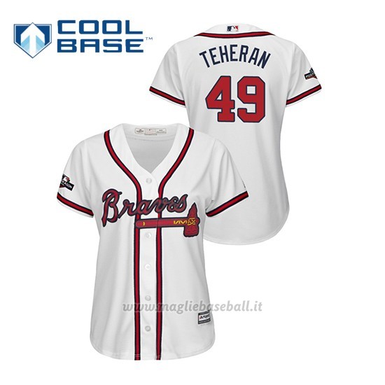 Maglia Baseball Donna Atlanta Braves 49 Julio Teheran 2019 Postseason Cool Base Bianco